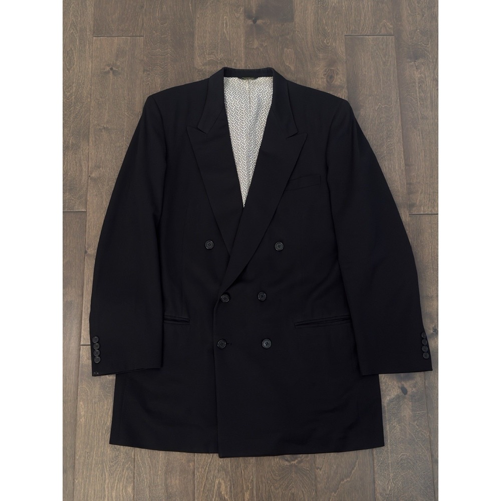 Unbranded Mens Black Double Breasted Six Button Suit Jacket Blazer Size 44L
